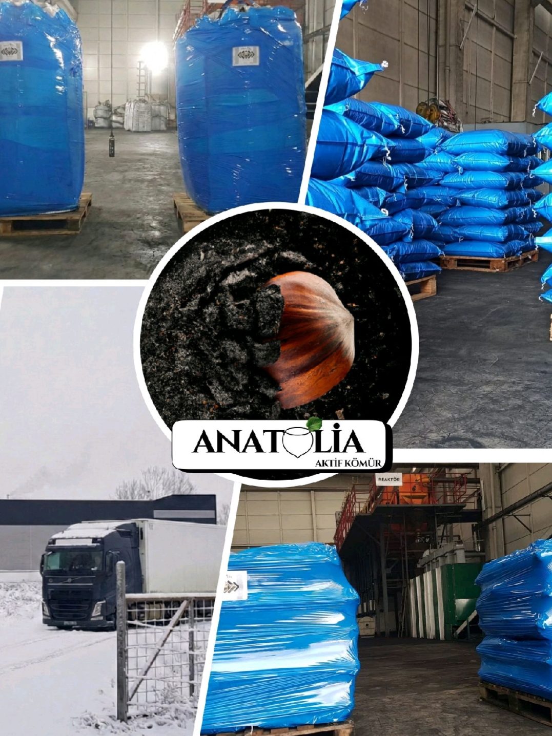 Tesisten kareler: big-bag depo, çuval istifleri, reaktör hattı ve kış sevkiyatı